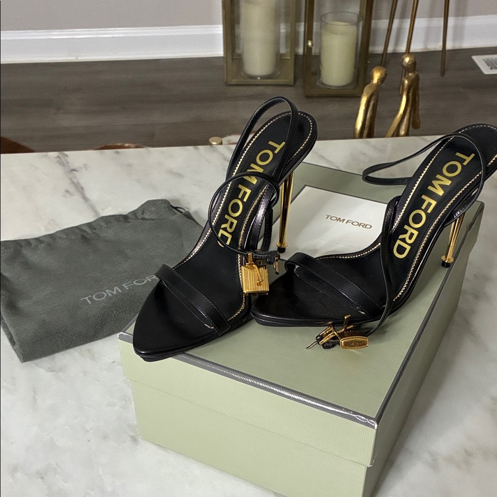 Tom Ford Padlock Black Heels with Gold Details